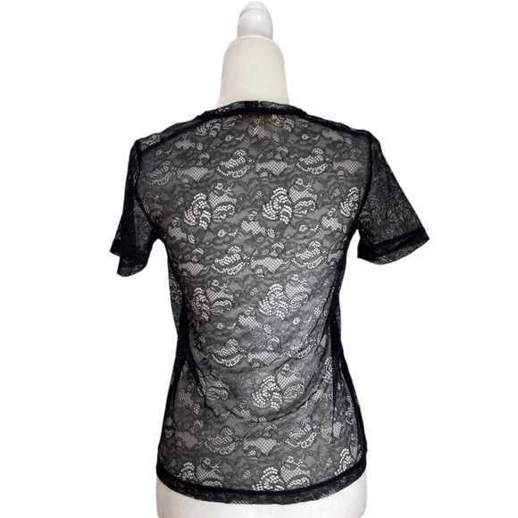 Maje Black Lace Pattern Sheer Crew Neck Top - Picture 5 of 6